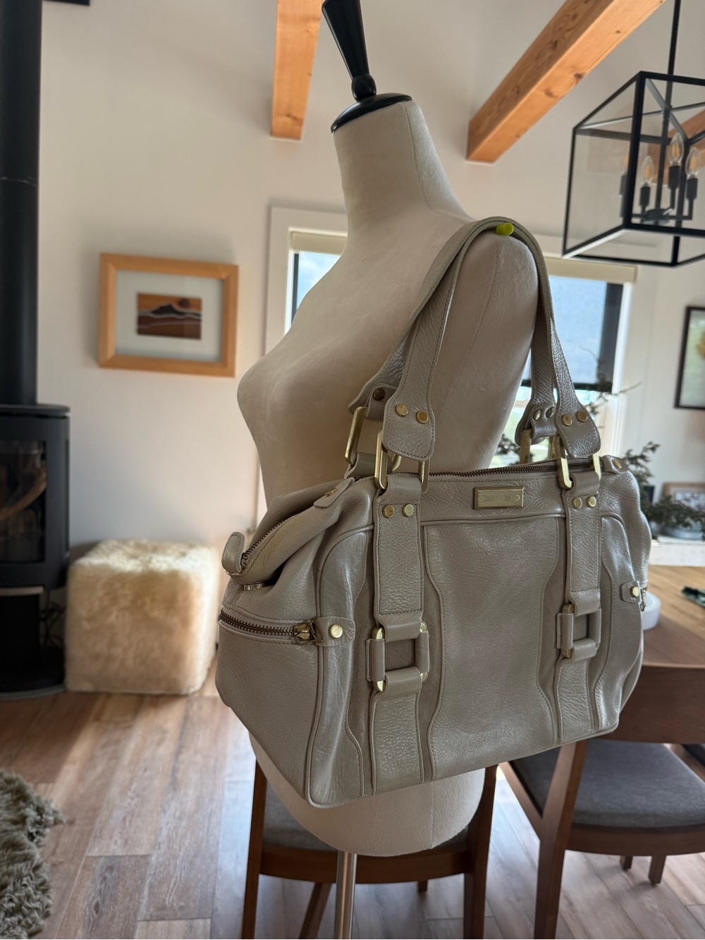 FAKE-not authentic Jimmy Choo Off White Leather Shoulder Bag